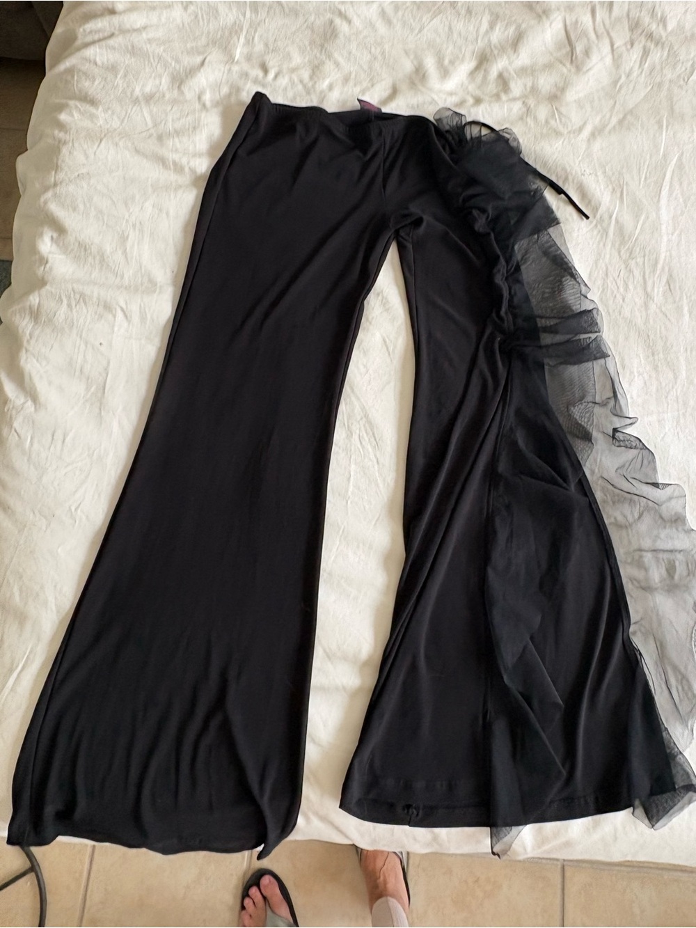 Sharif Black Wide-Leg Pants with Side Ruffle Detail opening - bellydance
